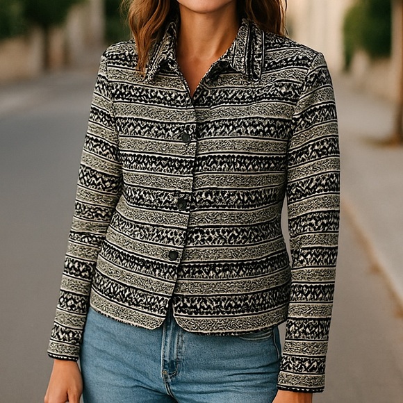 Nina McLemore 100% Silk Patterned Tailored Botton-Down Blazer Jacket Size 6 - Picture 5 of 14